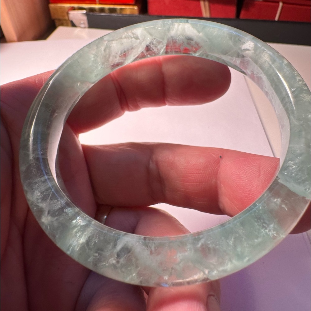 Translucent Light Green Stone Bangle Bracelet - W… - image 2